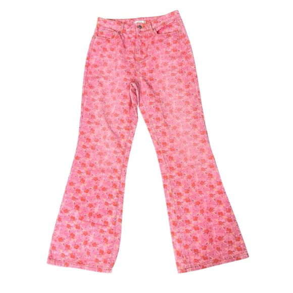 BDG Pink  Floral High Rise  Flare Leg Jeans Size 29 - Picture 2 of 6